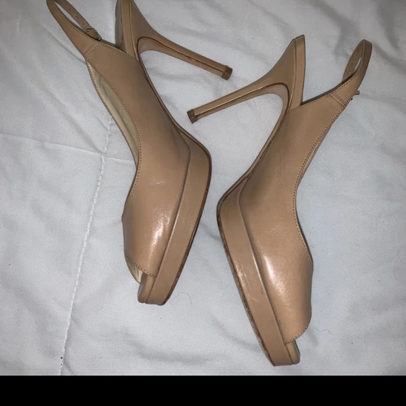 Jimmy Choo Tan Peep-Toe Slingback Heels - Picture 3 of 5